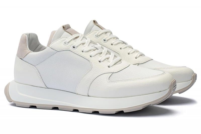 White natural leather and textile sneakers