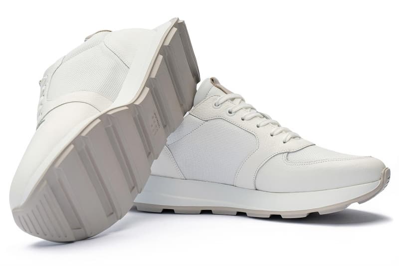 White natural leather and textile sneakers