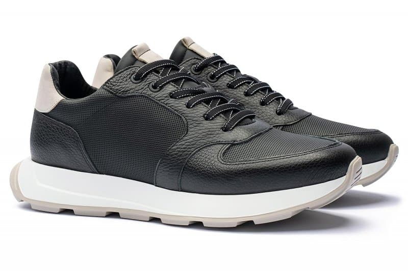 Black natural leather and textile sneakers
