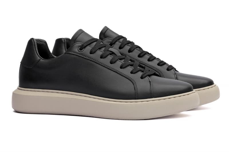Black genuine leather sneakers