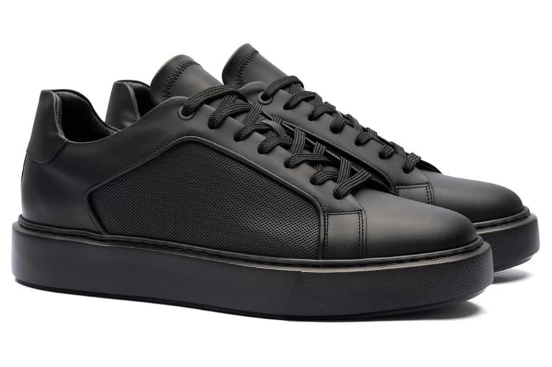 Black genuine leather sneakers