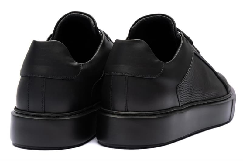 Black genuine leather sneakers