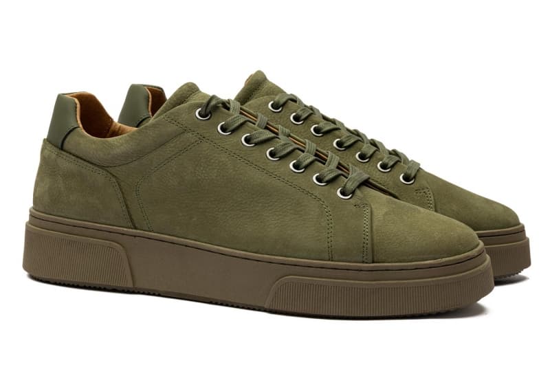 Khaki nabuk leather sneakers